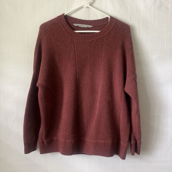 Athleta Wool Cashmere Sweater Size L Burgundy Red Pullover Crewneck Relaxed Fit - Picture 2 of 8